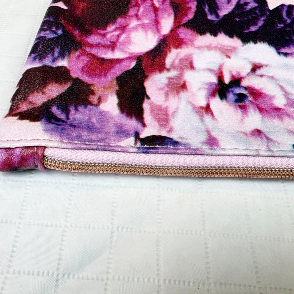 IPSY New pink purple floral pattern zippered makeup cosmetics bag pouch clutch - Picture 8 of 13